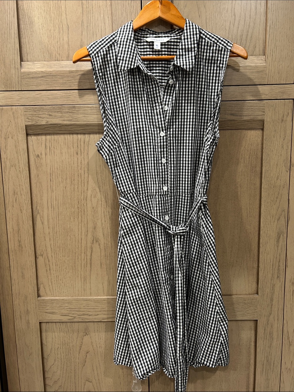 POPSUGAR Black and White Gingham Tie-Waist Shirt Dress